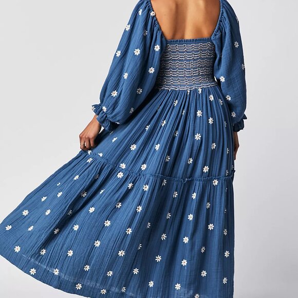 Dahlia Embroidered Maxi Dress (Color: Coastal Combo, Size: XS) - Picture 3 of 14